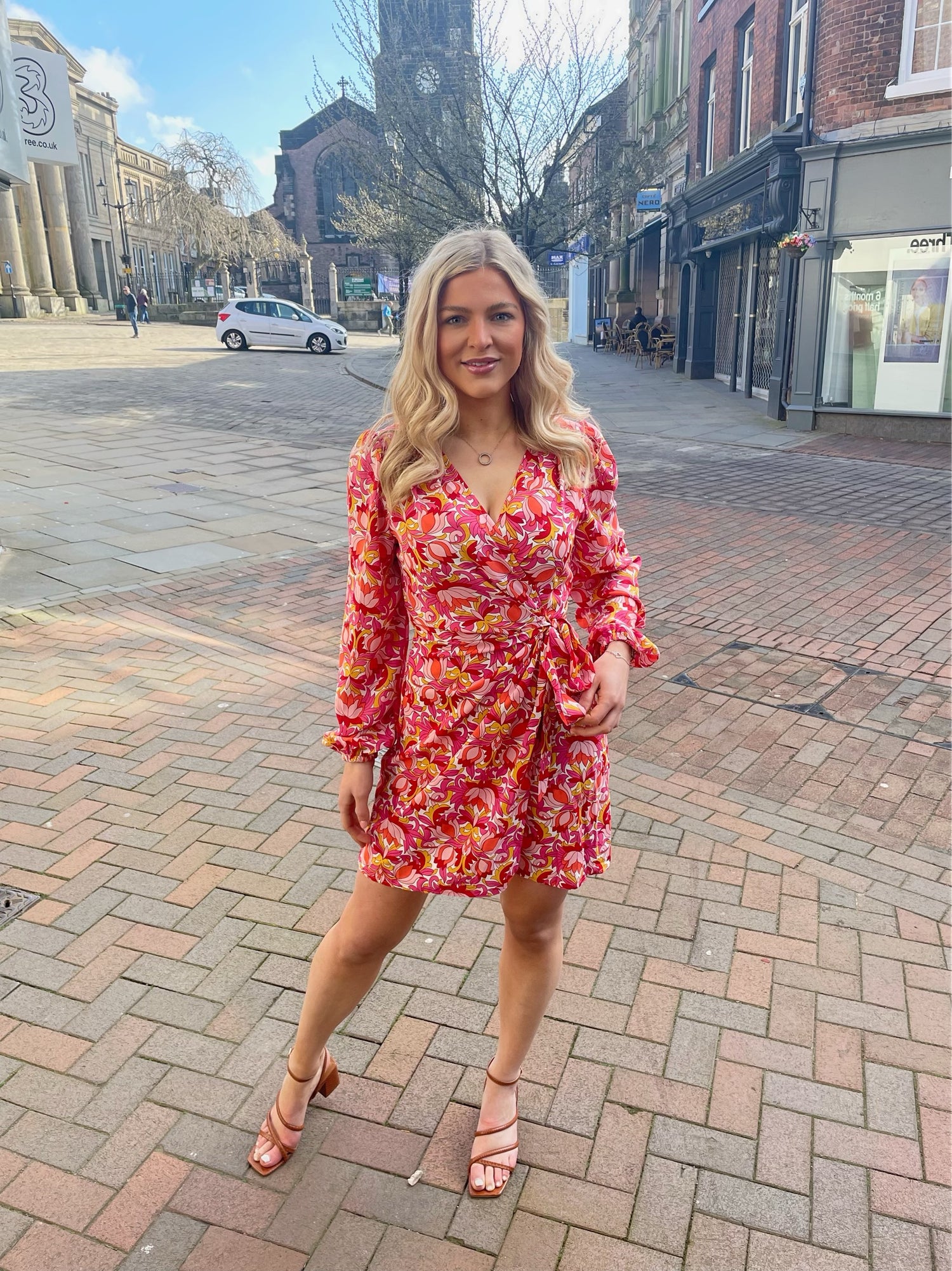 Bright Floral Belted Wrap Dress – Aloud ...